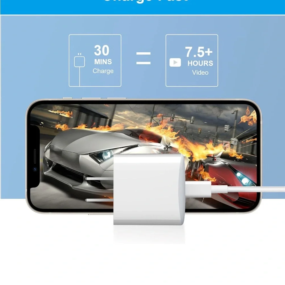 20W Power Adapter Fast Charger W/Cable USB-C To Lightning Original Quality New